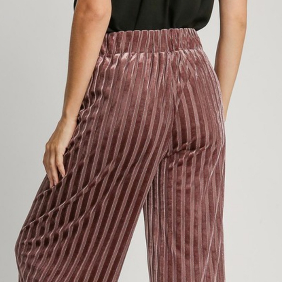 Umgee Velvet High-Rise Retro Pants Wide Leg Boho Metallic Stripe Elastic Waist - Picture 4 of 12